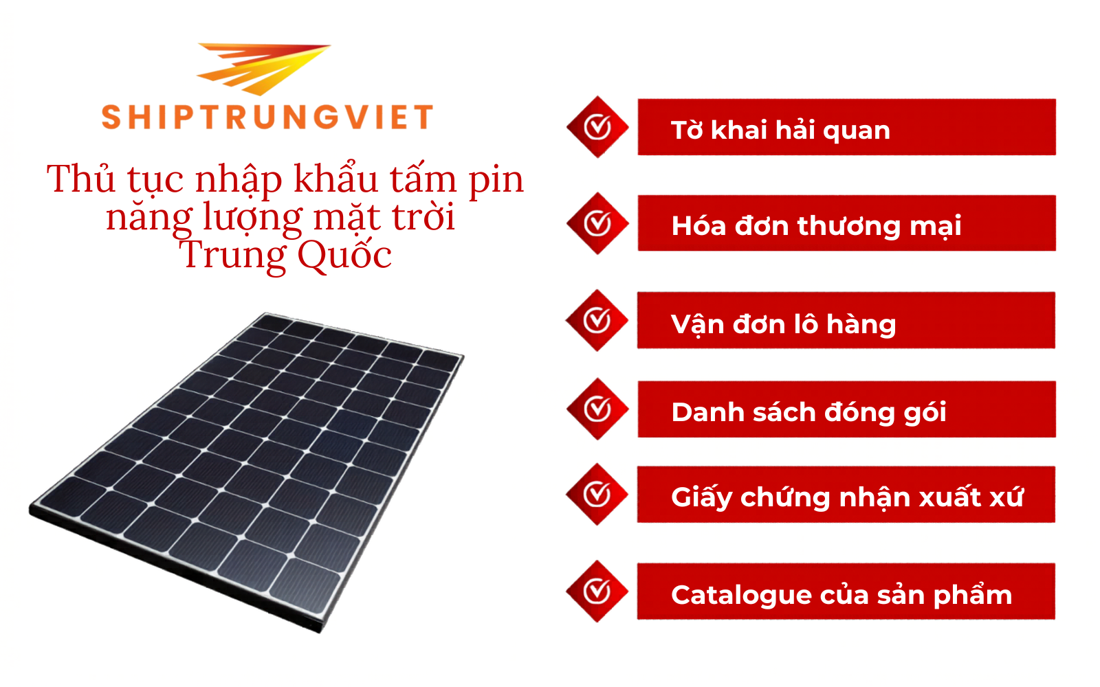 Thủ tục nhập khẩu tấm pin năng lượng mặt trời Trung Quốc